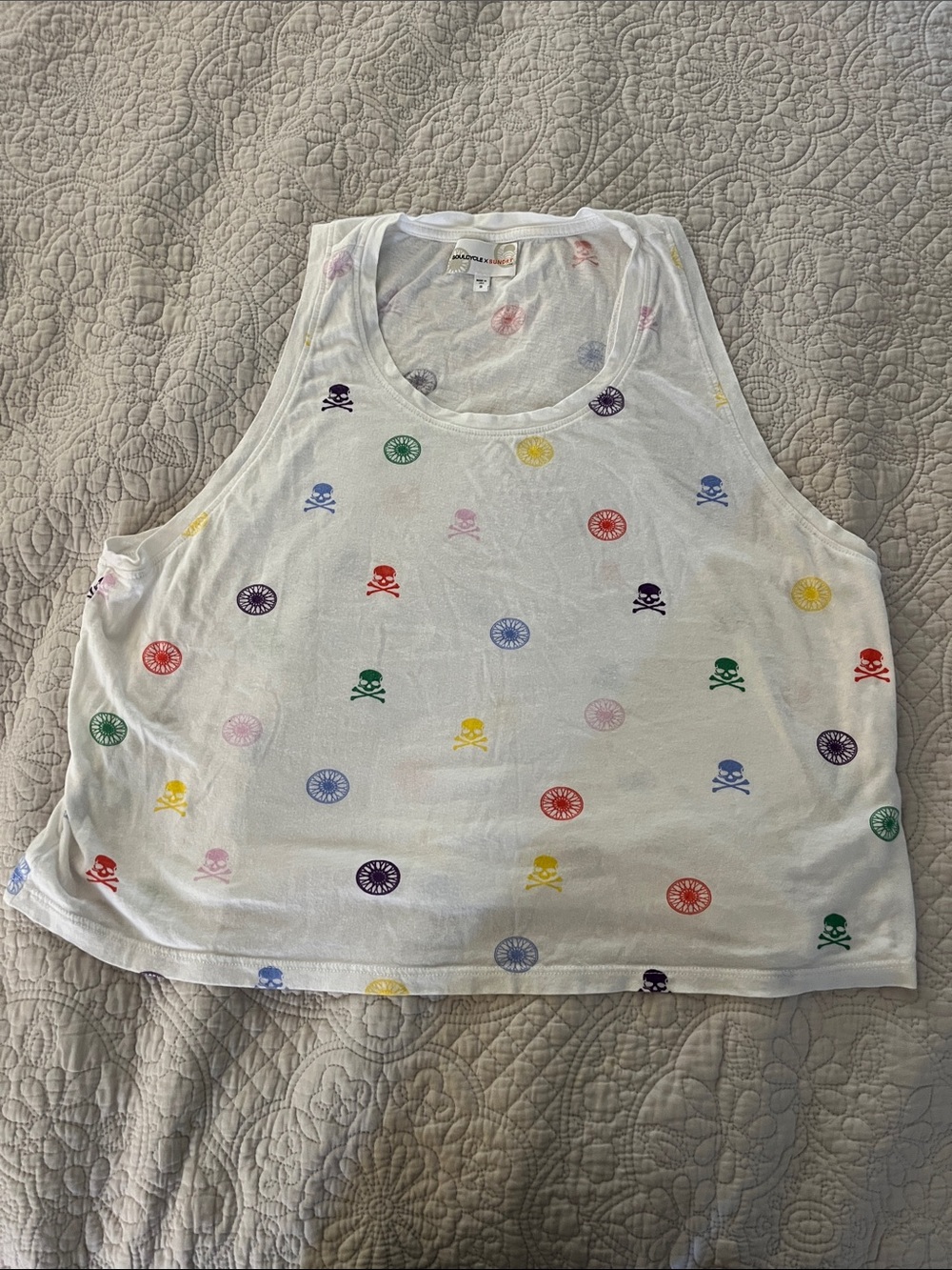 SoulCycle x Sundry White Short Sleeve Tee with Subtle Multicolor Motif- Small